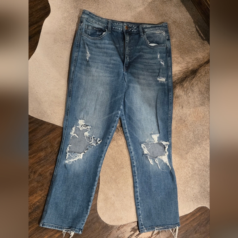Flying Monkey Distressed Straight Leg Jeans - Blue